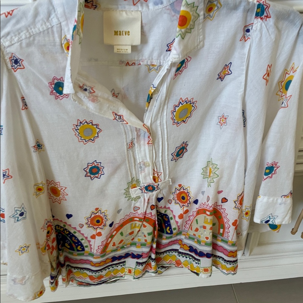 Maeve White Multicolor Patterned Blouse